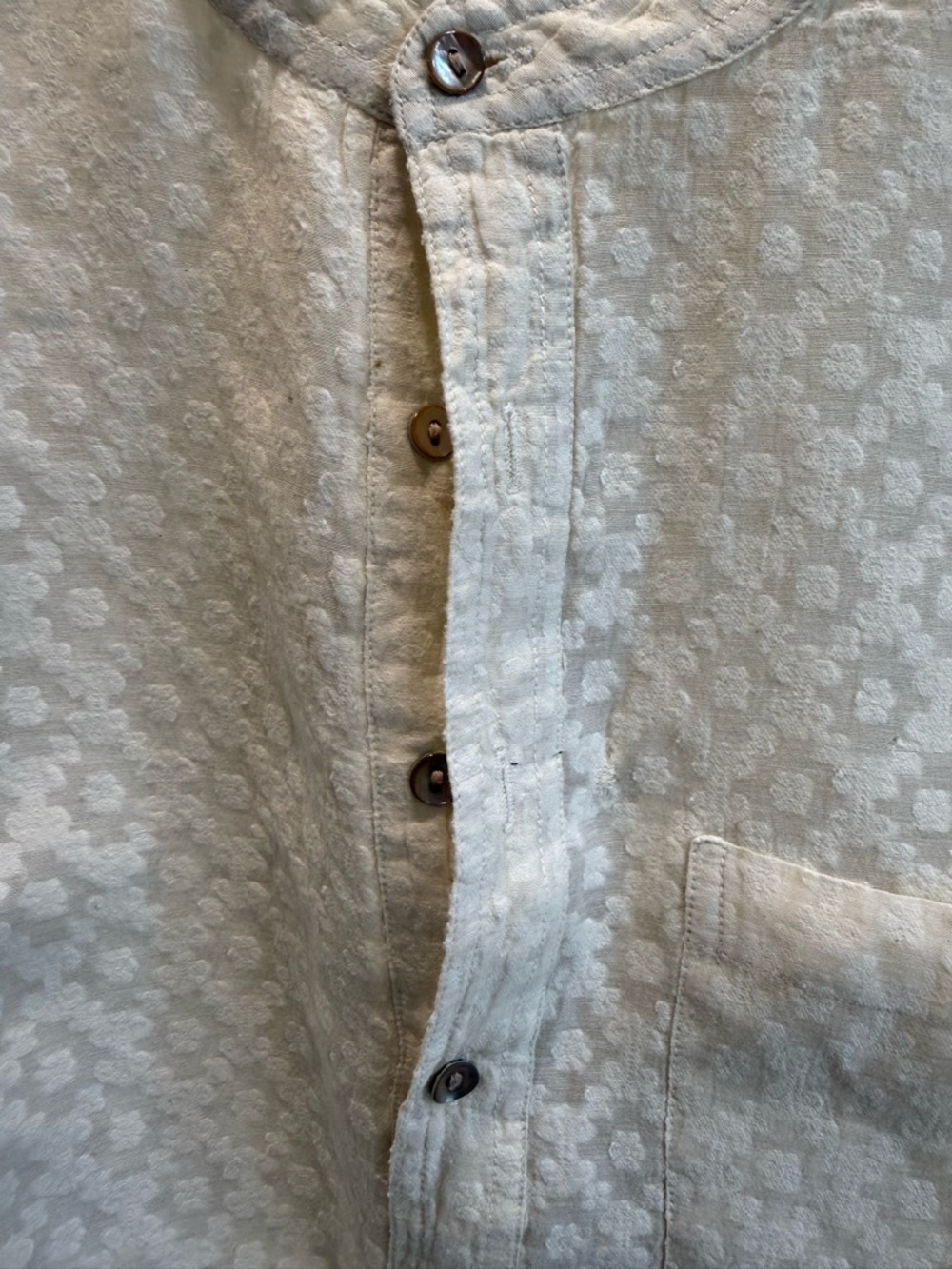Men’s Fabindia Cream Embossed ethnic Cotton silk kurta and churidar pajama - Picture 6 of 11